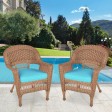 Honey Wicker Chair With Sky Blue Cushion - Set of  2