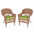 Honey Wicker Chair With Sage Green Cushion - Set of 2