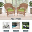 Honey Wicker Chair With Sage Green Cushion - Set of 2