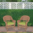 Honey Wicker Chair With Sage Green Cushion - Set of 2