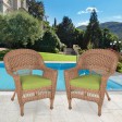 Honey Wicker Chair With Sage Green Cushion - Set of 2