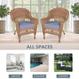 Honey Wicker Chair With Steel Blue Cushion - Set of  2