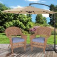 Honey Wicker Chair With Steel Blue Cushion - Set of  2