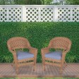 Honey Wicker Chair With Steel Blue Cushion - Set of  2