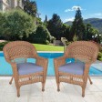 Honey Wicker Chair With Steel Blue Cushion - Set of  2