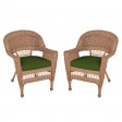 Honey Wicker Chair With Hunter Green Cushion - Set of  2