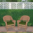 Honey Wicker Chair With Hunter Green Cushion - Set of  2