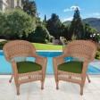 Honey Wicker Chair With Hunter Green Cushion - Set of  2