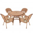 5pc Honey Wicker Dining Set - Tan Cushions
