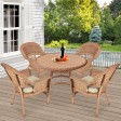 5pc Honey Wicker Dining Set - Tan Cushions
