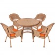 5pc Honey Wicker Dining Set - Orange Cushions