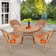 5pc Honey Wicker Dining Set - Orange Cushions