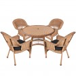 5pc Honey Wicker Dining Set - Black Cushions