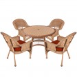 5pc Honey Wicker Dining Set - Brick Red Cushions