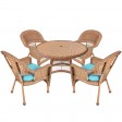 5pc Honey Wicker Dining Set - Sky Blue Cushions