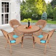 5pc Honey Wicker Dining Set - Sky Blue Cushions