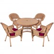 5pc Honey Wicker Dining Set - Red Cushions