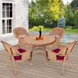 5pc Honey Wicker Dining Set - Red Cushions
