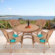 5pc Honey Wicker Dining Set - Turquoise Cushions