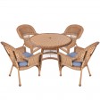 5pc Honey Wicker Dining Set - Steel Blue Cushions