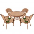 5pc Honey Wicker Dining Set - Hunter Green Cushions