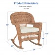Honey Rocker Wicker Chair with Ivory Cushion -  Set of 2