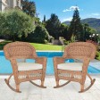Honey Rocker Wicker Chair with Ivory Cushion -  Set of 2