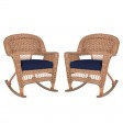 Honey Rocker Wicker Chair with Midnight Blue Cushion -  Set of 2