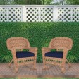 Honey Rocker Wicker Chair with Midnight Blue Cushion -  Set of 2