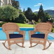 Honey Rocker Wicker Chair with Midnight Blue Cushion -  Set of 2