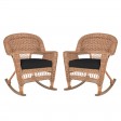 Honey Rocker Wicker Chair with Black Cushion -  Set of 2