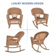 Honey Rocker Wicker Chair with Black Cushion -  Set of 2