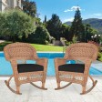 Honey Rocker Wicker Chair with Black Cushion -  Set of 2