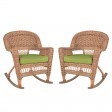 Honey Rocker Wicker Chair with Sage Green Cushion -  Set of 2