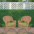 Honey Rocker Wicker Chair with Sage Green Cushion -  Set of 2