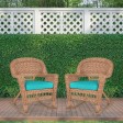 Honey Rocker Wicker Chair with Turquoise Cushion -  Set of 2
