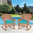 Honey Rocker Wicker Chair with Turquoise Cushion -  Set of 2