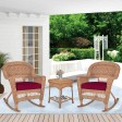 3pc Honey Rocker Wicker Chair Set With Red Cushion