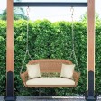 Honey Resin Wicker Porch Swing with Ivory Cushion