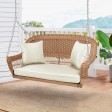 Honey Resin Wicker Porch Swing with Ivory Cushion
