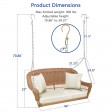 Honey Resin Wicker Porch Swing with Ivory Cushion
