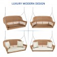 Honey Resin Wicker Porch Swing with Ivory Cushion