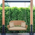 Honey Resin Wicker Porch Swing with Tan Cushion