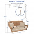 Honey Resin Wicker Porch Swing with Tan Cushion