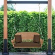 Honey Resin Wicker Porch Swing with Brown Cushion