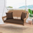 Honey Resin Wicker Porch Swing with Brown Cushion