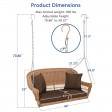 Honey Resin Wicker Porch Swing with Brown Cushion