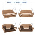 Honey Resin Wicker Porch Swing with Brown Cushion