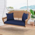Honey Resin Wicker Porch Swing with Midnight Blue Cushion