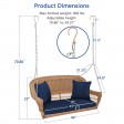 Honey Resin Wicker Porch Swing with Midnight Blue Cushion